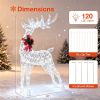 Lighted Christmas Reindeer Decorations, Cold White LED Pre-Lit Xmas Reindeer Set with Glittered Fabric