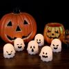 DRomance Halloween Ghost Lights Flameless Candles Battery Operated with Remote and Timer 6 Pack Spooky White LED Votive Candles Dimmable Light Hallowe