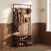 3-in-1 Industrial Hall Tree with Shoe Storage Bench, Rustic Walnut & Black