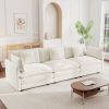Mid-Century Modern Couch 3-Seater Sofa with 2 Armrest Pillows and 3 Toss Pillows, Couch for Living Room White Chenille