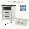Nightstand with Charging Station, Farmhouse Bedside Table with 2 Drawers and Open Shelf, Wood End Table, Modern Side Table for Bedroom, White