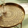 Center Table,Side Table with Hammered Floral Pattern Top,End Table,Round Coffee Table