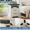 Nightstand with Charging Station, Farmhouse Bedside Table with 2 Drawers and Open Shelf, Wood End Table, Modern Side Table for Bedroom, White
