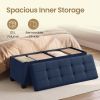 Midnight Blue Linenette Fabric Folding Storage Ottoman Bench with Footrest,