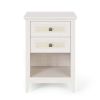Grayish White Rattan Nightstand with Drawer, Boho 27" Tall Bedside Table with Storage for Small Spaces