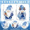 2 Pcs Winter Christmas Gnomes Figurines, Rustic Scandinavian Nordic Elf Figurine Wooden Snowy Blue Gnome Decoration Set