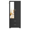 Black Wardrobe Closet with Mirror Door, 2 Doors & 2 Drawers Storage Cabinet with LED Sensor Light, Built-in Pegboard Organizer