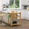 Bamboo Kitchen Island Cart on Wheels - Utility Trolley with 2 Drawers & Open Shelves, Bamboo Tone
