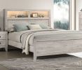 Simple Bedroom 1pc Queen Size Bed w Headboard Shelves and Light White Wash Contemporary Furniture