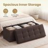 Brown Foldable Storage Ottoman Bench with 660lb Capacity