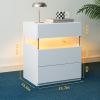 LED Nightstands 3 Drawer Dresser for Bedroom End Table with Acrylic Board LED Bedside Tables for Bedroom Living Room Bedside Furniture (White)