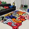 Thick Soft Velvet Colorful Letter Design Area Mat - Twisted Shape, Abstract Patterns in Blue, Green, Red, Yellow & More, Plush Polyester Blend