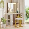 Corner Vanity Desk with Mirror and Lights Makeup Dressing Table with Triple Mirror