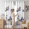 Butterfly and Floral Print Semi-Blackout Curtain Set, 2 Panels 52 x 84 Inches Each