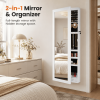 Wall/Door Mount LED Mirror Jewelry Organizers and Storage, Lockable Makeup Storage Cabinet, White