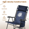 Outdoor Rocking Lounge Chair with Headrest Pillow, Navy Blue