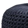 Renee 20 inch Wide Round Pouf in Navy Velvet