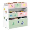 Design & Store 6 Bin Toy Storage Organizer with Interchangeable Patches, Green/Pink