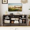 Farmhouse TV Stand for TVs Up To 65 Inch Entertainment Center with 2 Storage Cabinets & Position Adjustable Shelf Adjustable Foot Pads