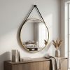 20" Wall Mounted Mirror Round Vanity Mirror with Leather Strap, Gold