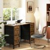 47 Inch Computer Desk with 8 Fabric Drawer, Home Office Desk with Power Outlets, Large Storage,Rust