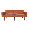 Modern PU Leather Futon Sofa with Tufted Backrest, Adjustable Reclining Couch with Wood & Metal Legs, Mid-Century Style Sofa for Living Room