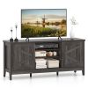 Farmhouse TV Stand for TVs Up To 65 Inch Entertainment Center with 2 Storage Cabinets & Position Adjustable Shelf Adjustable Foot Pads