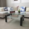 Glass Coffee Table, 38.6" Modern Rectangle Side Center Tables with Clear Tempered Glass Top for Living Room Black