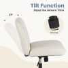 PU leather Armless Office Chair Criss Cross Legged Chair with Wheels, Beige