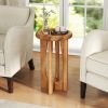 14 Inch Farmhouse End Table with Round Tray Top and Wood Cross Legs Solid Mahogany Wood