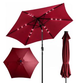9ft Solar LED Patio Umbrella With Push Button Tilt & Crank, 6 Ribs Waterproof Polyester Outdoor Market Table Umbrella For Garden Backyard Pool, B (Option: defaulttitle)