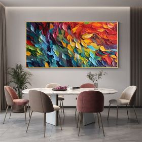 Handmade Oil Painting Original Colorful Feathers Oil Painting On Canvas Large Wall Art Abstract Colorful Painting Custom Painting Living room Home Wa (style: 01, size: 90x120cm)