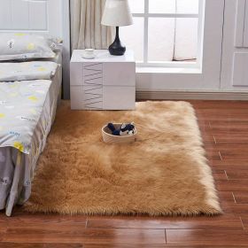 1pc Fluffy Imitation Wool Area Rug, Suede Fleece Bottom Long Imitation Wool Rug, Acrylic 80% Polyester 20%, 2.36inch Long Wool, Living Room Bedroom R (Color: Khaki, size: 35.43*59.06inch)