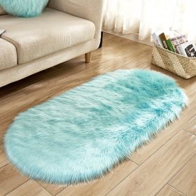 1pc Super Soft Area Rug, Plush Fluffy Faux Sheepskin Oval Floor Mat For Living Room Bedroom, Machine Washable Bedside Rugs, Shaggy Plush Carpet Faux (Color: Light Blue, size: 31.5*47.24inch)
