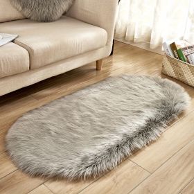 1pc Super Soft Area Rug, Plush Fluffy Faux Sheepskin Oval Floor Mat For Living Room Bedroom, Machine Washable Bedside Rugs, Shaggy Plush Carpet Faux (Color: grey, size: 23.62*35.43inch)