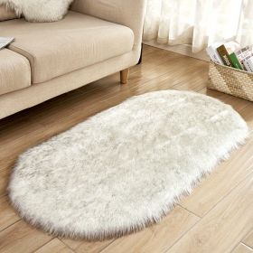 1pc Super Soft Area Rug, Plush Fluffy Faux Sheepskin Oval Floor Mat For Living Room Bedroom, Machine Washable Bedside Rugs, Shaggy Plush Carpet Faux (Color: White Gray Tip, size: 23.62*47.24inch)