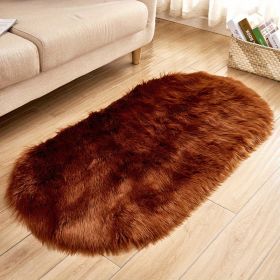 1pc Super Soft Area Rug, Plush Fluffy Faux Sheepskin Oval Floor Mat For Living Room Bedroom, Machine Washable Bedside Rugs, Shaggy Plush Carpet Faux (Color: Coffee, size: 19.69*31.5inch)