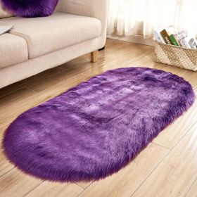 1pc Super Soft Area Rug, Plush Fluffy Faux Sheepskin Oval Floor Mat For Living Room Bedroom, Machine Washable Bedside Rugs, Shaggy Plush Carpet Faux (Color: Purple, size: 23.62*35.43inch)