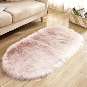 1pc Super Soft Area Rug, Plush Fluffy Faux Sheepskin Oval Floor Mat For Living Room Bedroom, Machine Washable Bedside Rugs, Shaggy Plush Carpet Faux (Color: pink, size: 23.62*35.43inch)