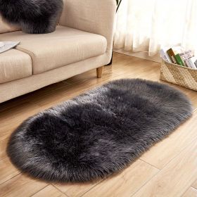 1pc Super Soft Area Rug, Plush Fluffy Faux Sheepskin Oval Floor Mat For Living Room Bedroom, Machine Washable Bedside Rugs, Shaggy Plush Carpet Faux (Color: Dark Grey, size: 23.62*35.43inch)