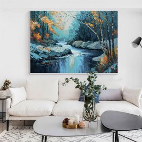 Hand Painted Oil Painting Large Original Landscape Oil Painting On Canvas Tree Home Decor Abstract Blue Nature Painting Living room Wall Art (style: 01, size: 90x120cm)