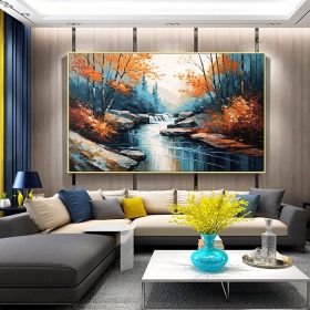 Hand Painted Oil Painting Original Landscape Oil Painting On Canvas Large Textured Wall Art Abstract Nature River Painting Modern Home Decor Bedroom (style: 01, size: 60X90cm)