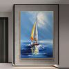 Hand Painted Oil Painting Large Abstract Sailboat Canvas Wall Art Modern Nautical Painting Blue Seascape Painting Abstract Sailboat Canvas Art,Living