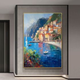 Hand Painted Oil Painting Original Mediterranean Landscape Oil Painting on canvas Coastal Beach Texture Oil Painting Acrylic Coastal Wall Art Decor f (style: 01, size: 150x220cm)