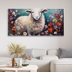 Hand Painted Oil Painting Hand Painted Creative Flower Field Sheep Canvas Oil Painting Large Original Animal Portrait Art Interesting Home Wall Decor (style: 01, size: 40x80cm)