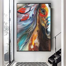 Hand Painted Oil Painting Abstract Oil Painting Camouflage Painting Art Horse Wall Art Picture Knife Canvas Acrylic Texture Colorful Animal Living Ro (style: 01, size: 60X90cm)