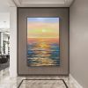 Hand Painted Oil Painting Large Sunset Seascape Oil Painting on Canvas Original Abstract Yellow Beach Landscape Painting Textured Wall Art Living Roo