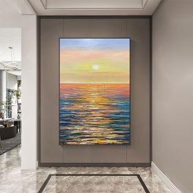 Hand Painted Oil Painting Large Sunset Seascape Oil Painting on Canvas Original Abstract Yellow Beach Landscape Painting Textured Wall Art Living Roo (style: 01, size: 150x220cm)