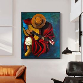 Hand Painted Oil Painting Abstract Portrait Wall Art Hand painted- Guitar Player Oil Paintings On Canvas Man with a Guitar - For Home Decoration (style: 01, size: 50X70cm)