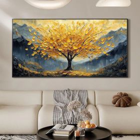 Large Original Golden Tree Oil Painting on Canvas, Custom Wall Art, Abstract Tree of Life Wall Art, Boho Wall DÃƒÂ©cor, Living Room Home Decor (style: 01, size: 60x120cm)